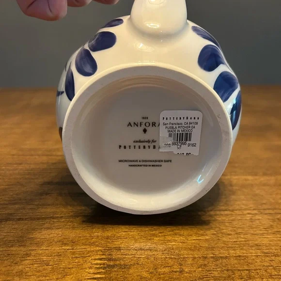 Pottery Barn Anfora Puebla Blue and White Porcelain Pitcher - Picture 8 of 8